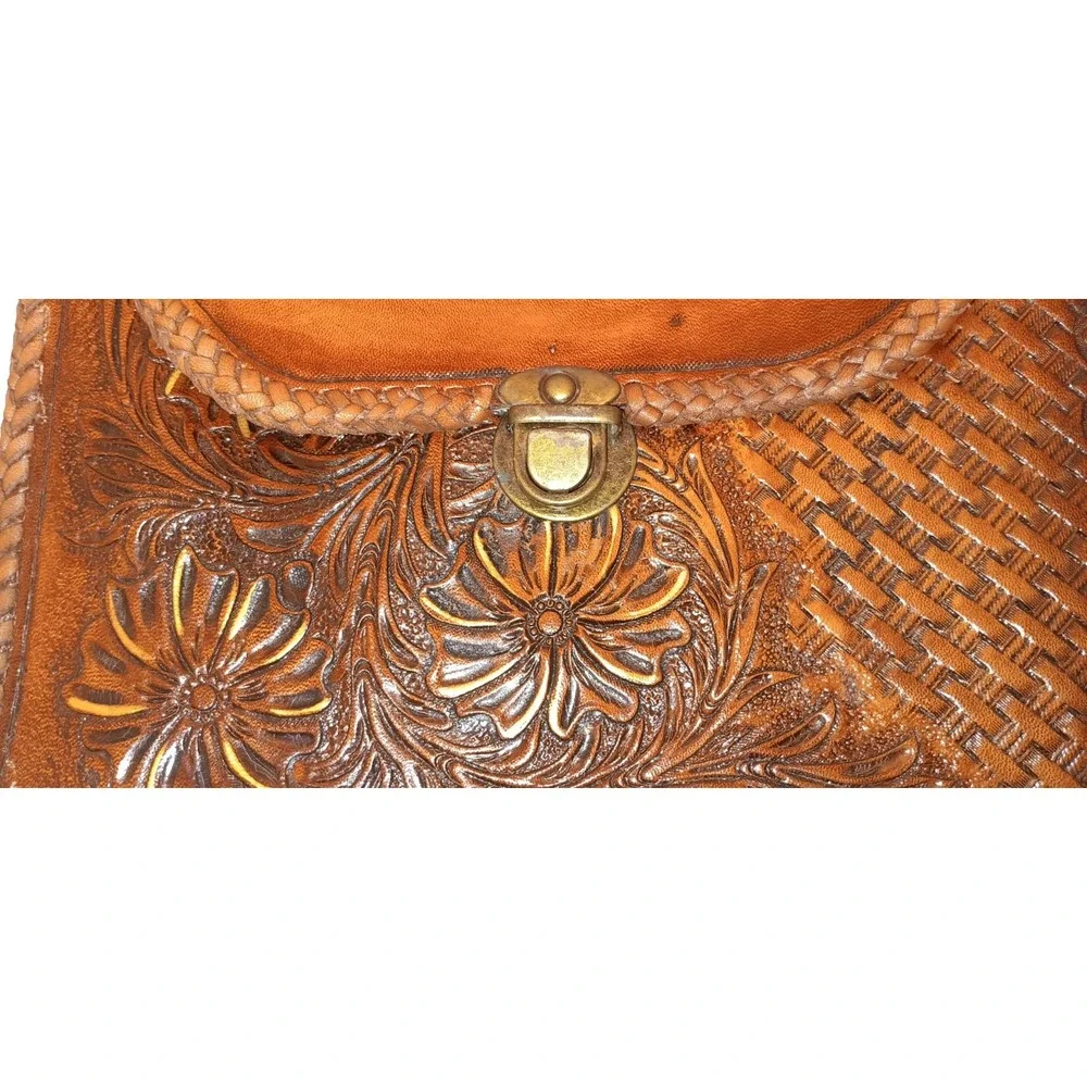 Vintage purse Leather Hand Tooled Handbag El Rincon Mexico Artesanal Boho Retro